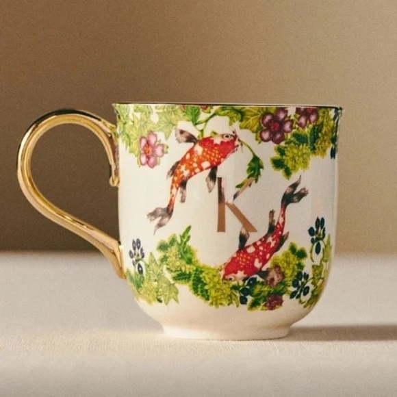 NWT Anthropologie Lou Rota Monogram Nature Mug Letter K KOI - Picture 1 of 2